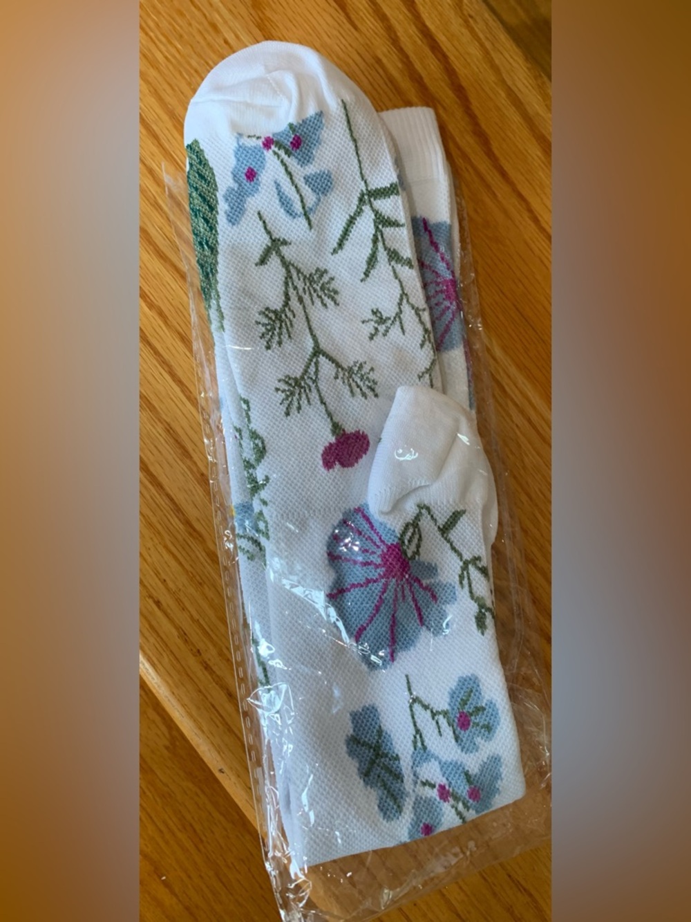 Floral White Compression Socks with Pink & Blue Flowers